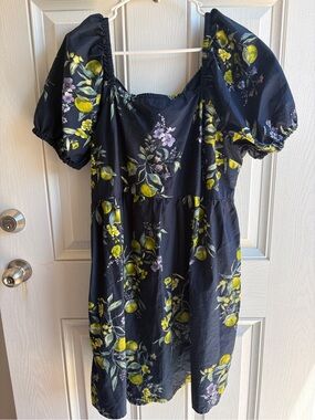 Terra & Sky Navy Lemon Floral Puff-Sleeve Dress